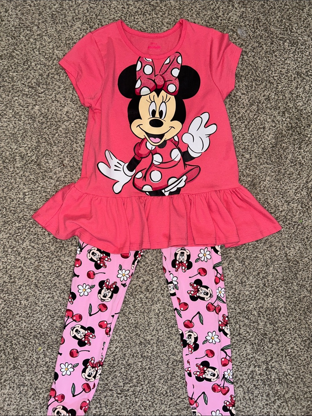 Minnie Mouse Pink Peplum Top & Leggings Set